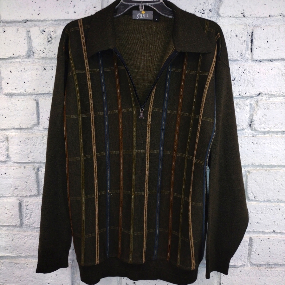 VTG Genesis Sport Large Men's 1/4 zip wool blend sweater Italy